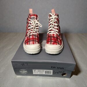 Palladium Pallabase Twill Womens Customized Plaid Design Size 7 Boots Unique